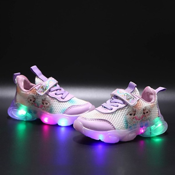 Elsa sko, prinsessesko, jenter lysende sko, barn LED sneakers, gutter jenter lett mesh stoff sko kryss treningssko casual kids sneakers lilla 22 Purple