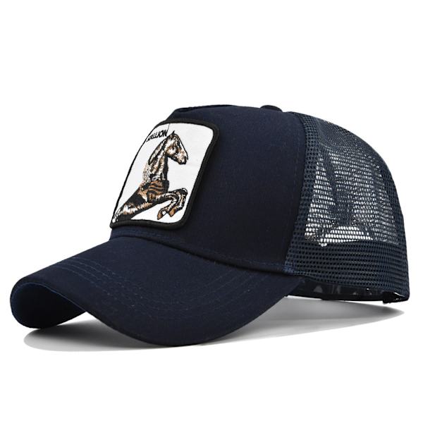 Hevonen Eläin Kirjailtu Baseball-lippis Mesh Trucker Hat Navy Blue