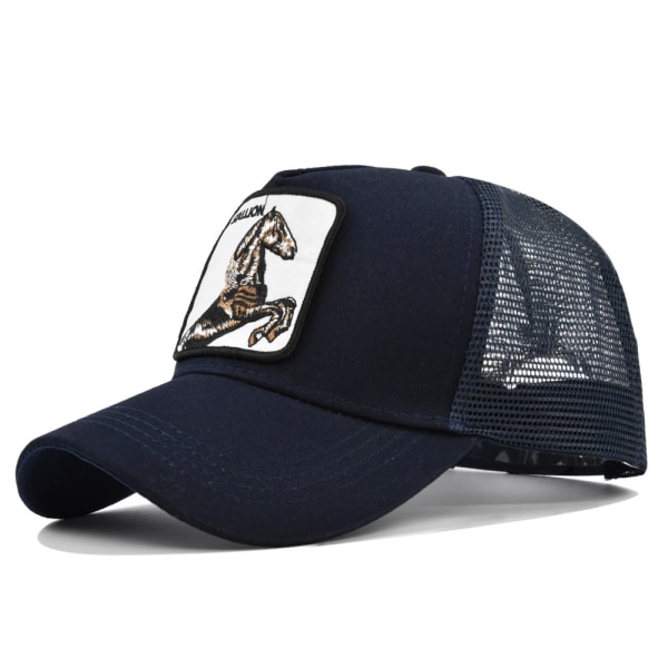 Hevonen Eläin Kirjailtu Baseball Lippis Mesh Trucker Hattu Navy Blue