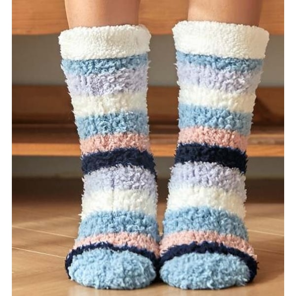 3 par Bløde og Varme Strømper - Stribede med Antislip - FLUFFIGE