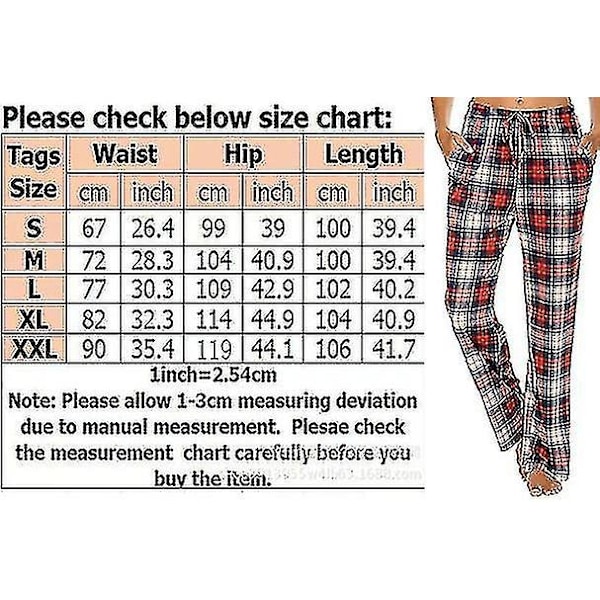 Naisten pyjamahousut taskuilla, pehmeät flanelliruudullinen pyjamahousut naisille CNMR musta L L black