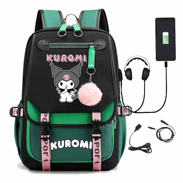 Kuromi ryggsäck barn ryggsäckar ryggväska 1st grønn 3