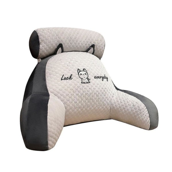 Ryggstøtte for seng - Pute med armlener, Lumbar Support, Sittepute, Liggeunderlag (a, grå)