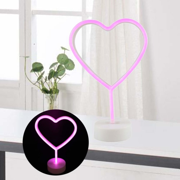 Hjerteformet LED-neonlys med base for kjæreste, mamma, Valentinsdag