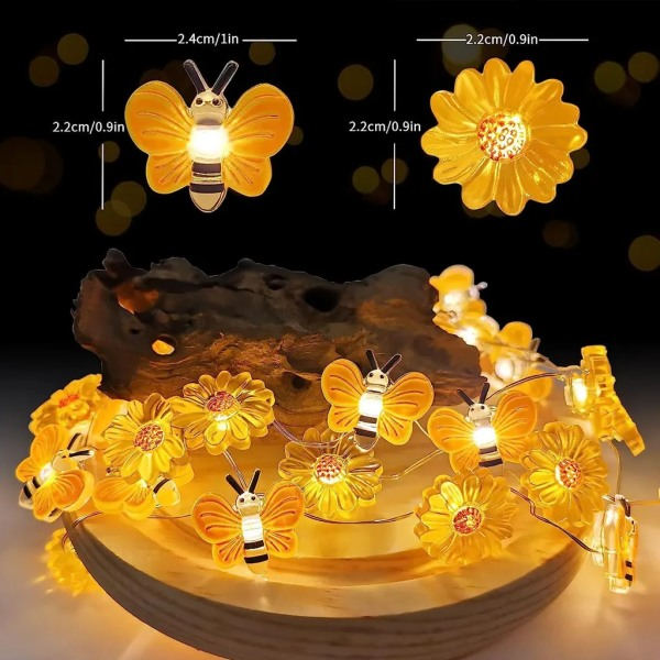 Kaukosäätimellä varustetut valosarjat - 3m 30 LED-mehiläis-auringonkukka valot