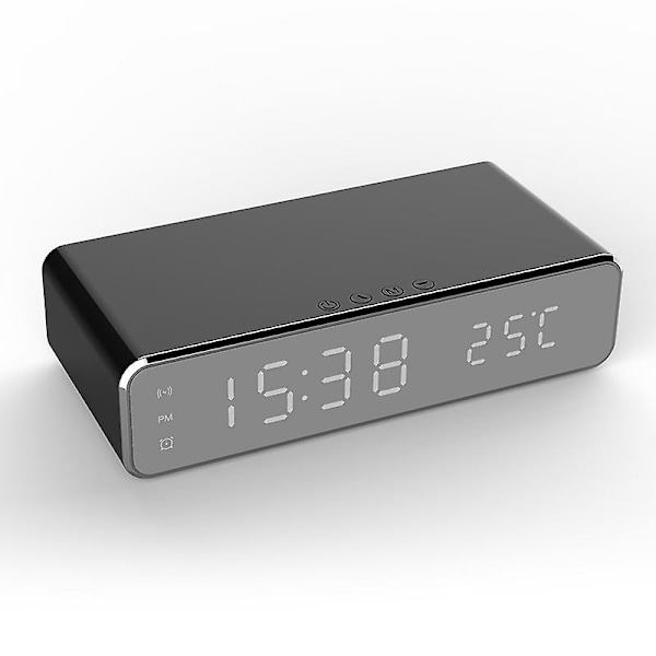 LED Elektrisk Vækkeur med Trådløs Oplader Skrivebord Digital Despertador Termometer Ur HD Spejl Ur Klokke Borddekoration