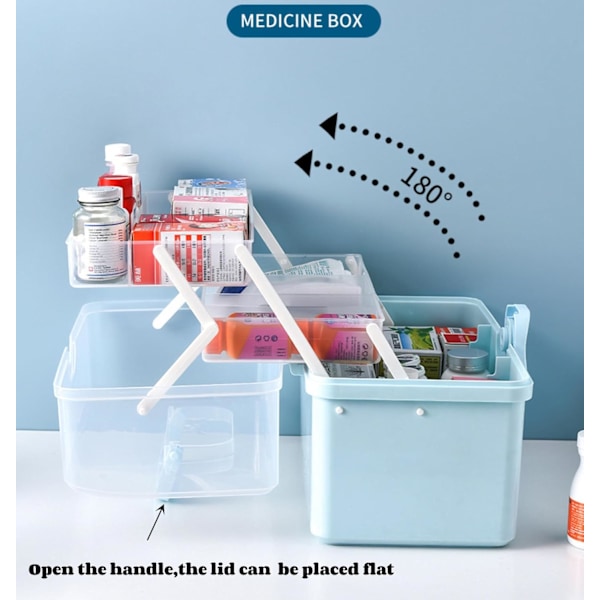Blå 3-lags Medicinskab, 34×19×22cm Multifunktionel Opbevaringsboks, Medicinskab Med Opbevaringspose, Medicinskab, Værktøjskasse, Aorting Box