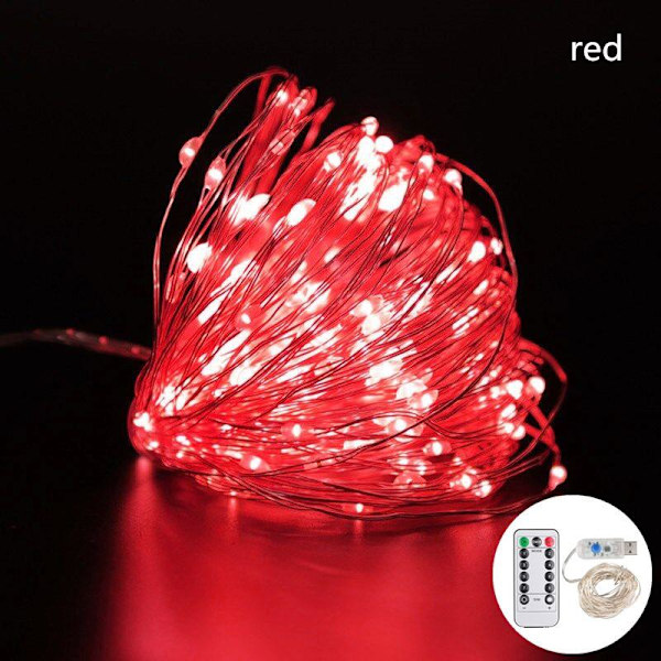 5/10/20 m Vattentäta Fjärrstyrda Fairy Lights USB-drivna för Julgransdekoration Röd Red 5M