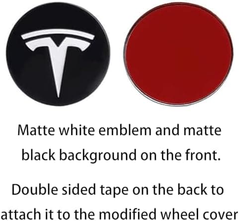 Hjulkapsel Emblem Decal til Tesla Model 3 Model Y Hjulkapsler Fælg Decal Hvid Emblem & Mat Sort Baggrund-FA-
