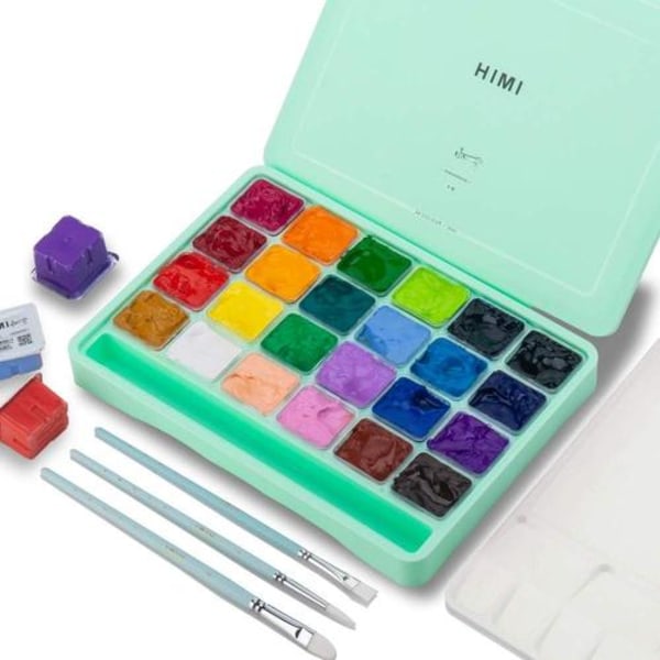 HIMI Gouache set, 24 färger x 30 ml med penslar och palett.