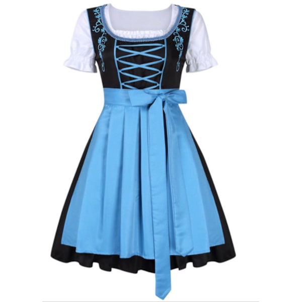 Tysk Oktoberfestdräkt för kvinnor Dirndl Traditionell bayersk ölkarneval Fraulein Cosplay Maid Dress Outfit -hg Blå Blue XL