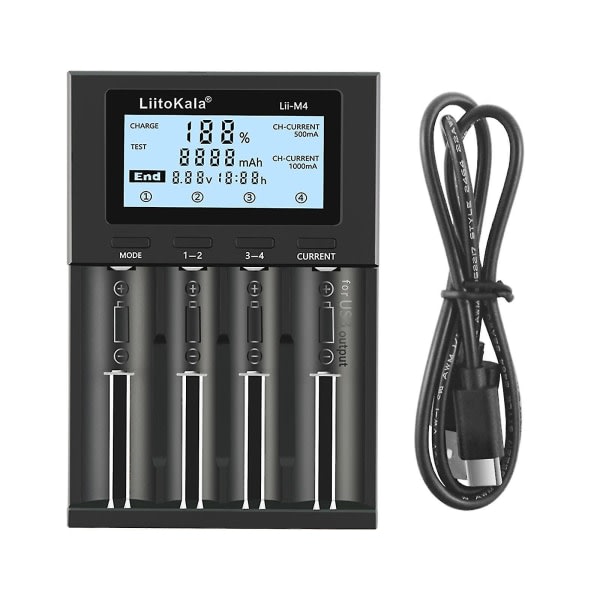 Liitokala Lii-m4 4-platsers batteriladdare med LCD-skärm för 18650 26650 14500 Aa Aaa litium Nimh-batteri Smart laddningsbar batteriladdare