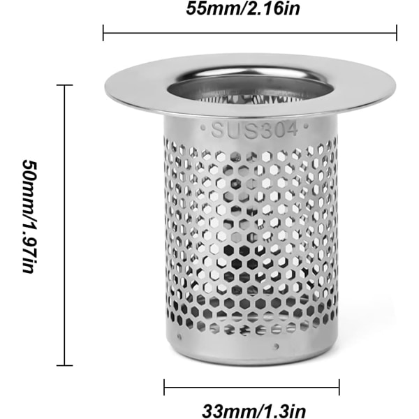 Suihkun viemärisuodatin, 5 cm ruostumattomasta teräksestä valmistettu suihkun hiussuodatin -