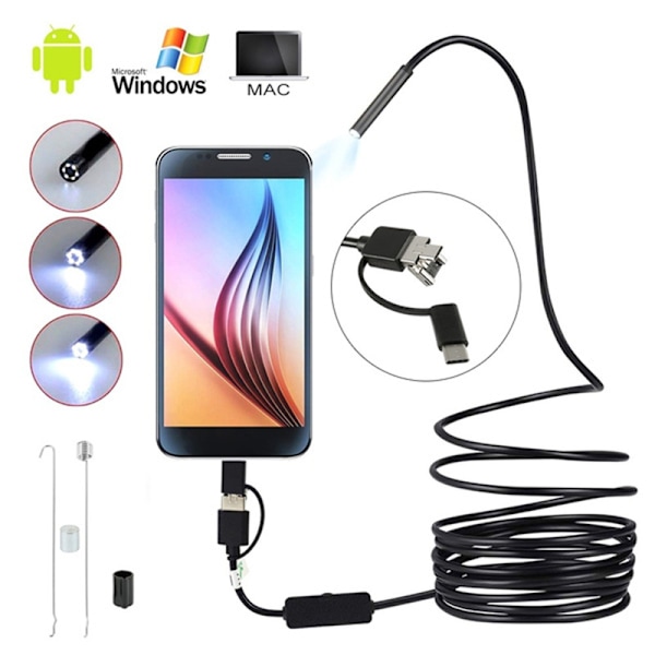 7MM 6 LED Endoskop Vandtæt Borescope Inspektionskamera 1.5M