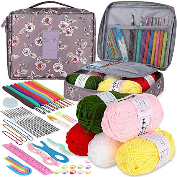 Varm ull virkningskit förvaringsväska ergonomisk stickning virknålar set garn sömnad rosa pink