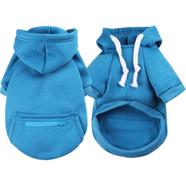 Uusi koiran takki vetoketjulla, taskulla ja huppulla nyörillä, pluskoko lemmikkieläinten vaatteet, tuulenpitävä takki, lämmin pentutakki sininen Blue L