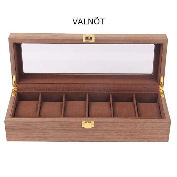 Klockbox för 6 klockor i trä - Valnöt, Körsbär eller Ek 672 Valnöt