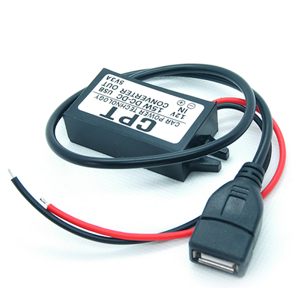 DC-DC-konverteringsmodul 12V til 5V USB udgangsstrømadapter 3A POWER Black