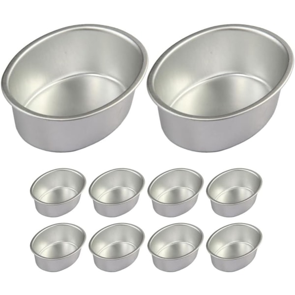 10 st Mini Oval Äggformade Aluminiumlegering Metall Ostkakaformar Brödformar Tårtfat Pudding Geléburkar DIY Bageri