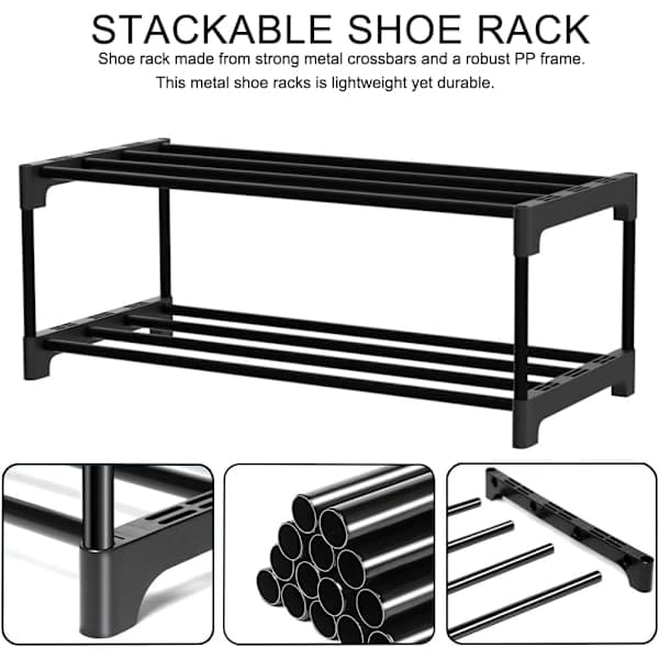 2-Tier Shoe Rack, Small Narrow Shoe Rack, Anti-Rust Coating, Suitable for Dorms, Apartments, Balconies, Stackable Narrow Shoe Rack-FA-