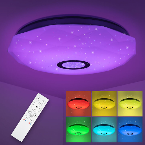 LED-takpanel - Fargeskiftende med fjernkontroll - Dimbar RGB-taklampe - 3000K-6500K nøytral hvit - IP20 vanntett taklampe