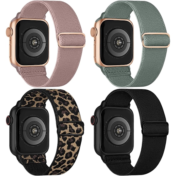 Strækbar nylonrem kompatibel med Apple Watch-remme 38mm 40mm 41mm, justerbare sports elastiske bånd, 4-pak 38/40/41mm