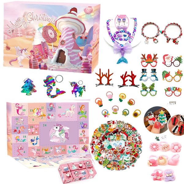 2023 Amazon Julkalender Nedtelling Blind Box Enhjørning Is og Snø Ornament Jenter Feriegave Leke ST-026 Little Princess Set