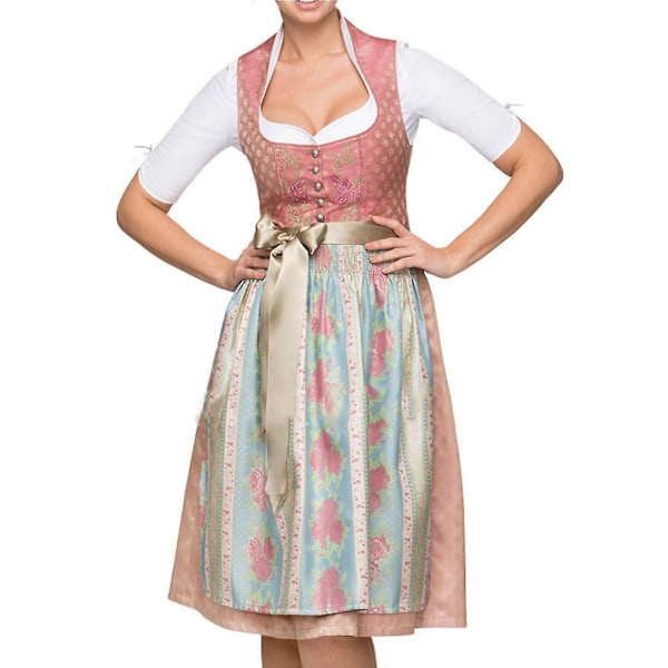 Tysk Oktoberfest-kjole til kvinder Dirndl Traditionel bayersk ølfestival Karneval Fraulein Cosplay Pige Kjole Outfit -hg Rosa Pink M Pink