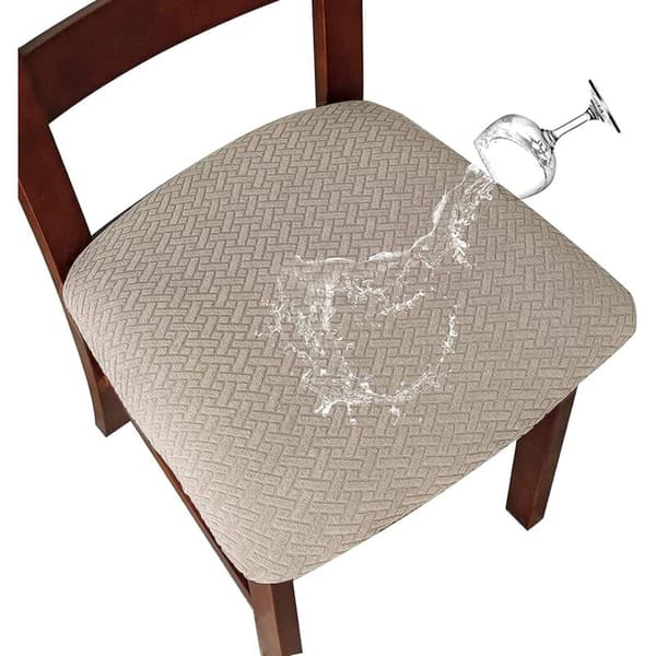 Stolsöverdrag jacquard elastiska avtagbara vattentäta tvättbara sandfärg matsal 4-pack-FA-