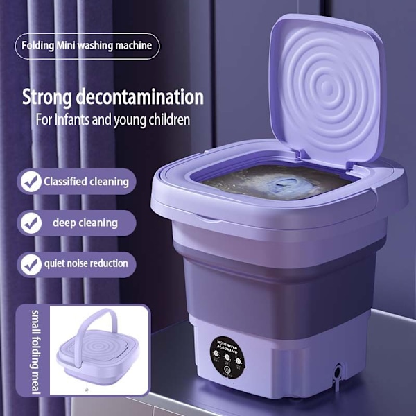 Foldbar Bærbar Vaskemaskine med Centrifuge 8L 220V Mini Automatisk Vask til Strømper Undertøj Lilla h