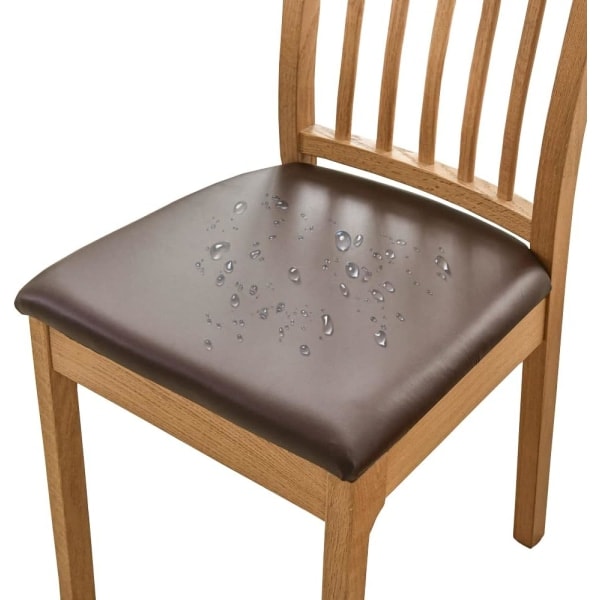 6 stk spisestoltrekk for vanntett sete PU-skinn Setetrekk for stoler Trekk, brun-XF6- brown