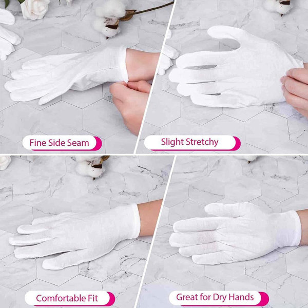 12 par myke bomullshansker, elastiske smykker whiteB XL12pcs