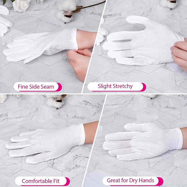 12 par vita mjuka bomullshandskar, töjbara smycken whiteC S12pcs