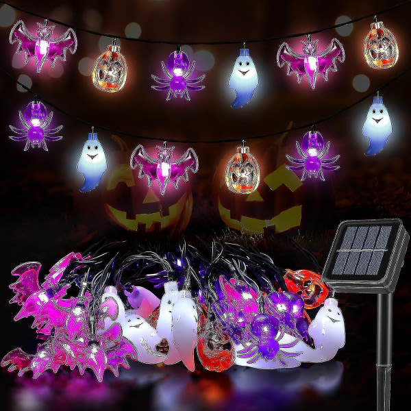 Halloweenin aurinkovalot ulkona, 8 tilaa 26ft 40 Led kurpitsa lepakko
