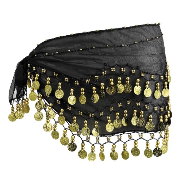 1. Mavedans Hofte Tørklæde Talje Kæde Nederdel Chiffon Mavedans Hofte Nederdel Mønt Mavedanser Outfit Sort Ingen