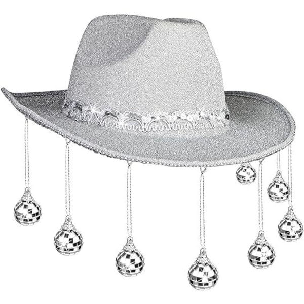 Disco-cowboyhatt, spegelboll cowboyhatt Silver