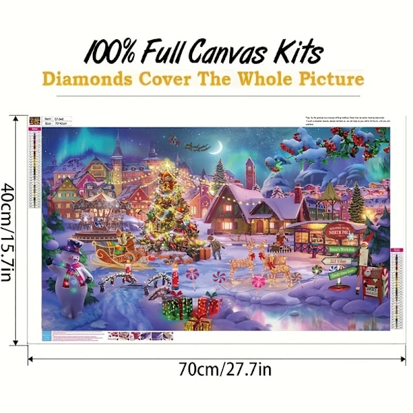 DIY Julgran Snømann Snø Fargerik Himmel Ny diamantmaleri 5D Punkt Diamant full av diamanter 70x40cm/27.7x15.7inch