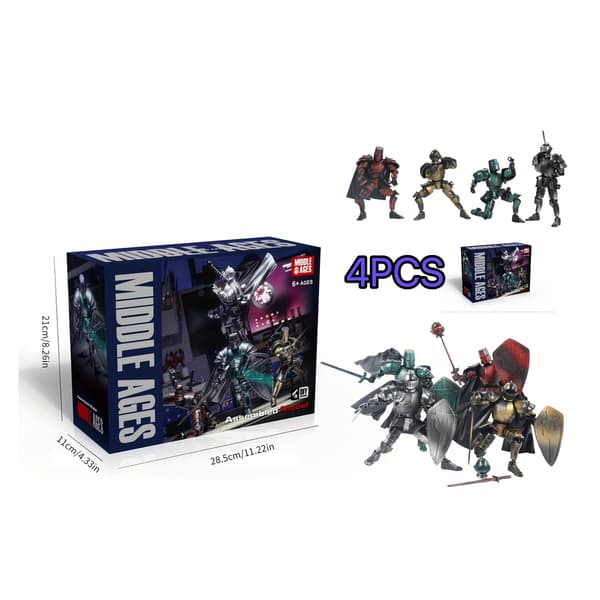 Medeltida riddare actionfigur, rörlig rustningsmodell med flera leder 10,16 cm (B-silverfärgad) 10.16cm1