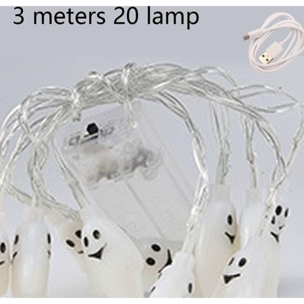 Spooky Halloween Ghost Light Garland - 20 LED-lys, 3 meter