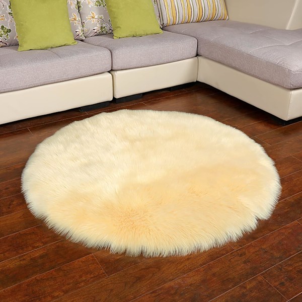Supermyk Shag Rund Fluffy Teppe i Kunstig Saueskinns Pels