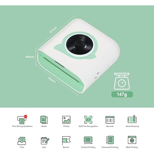L8 Mini Fotoprinter, Brugervenlig Termisk Printer, Trådløs Bærbar Fotoprinter 203DPI Gave til DIY H
