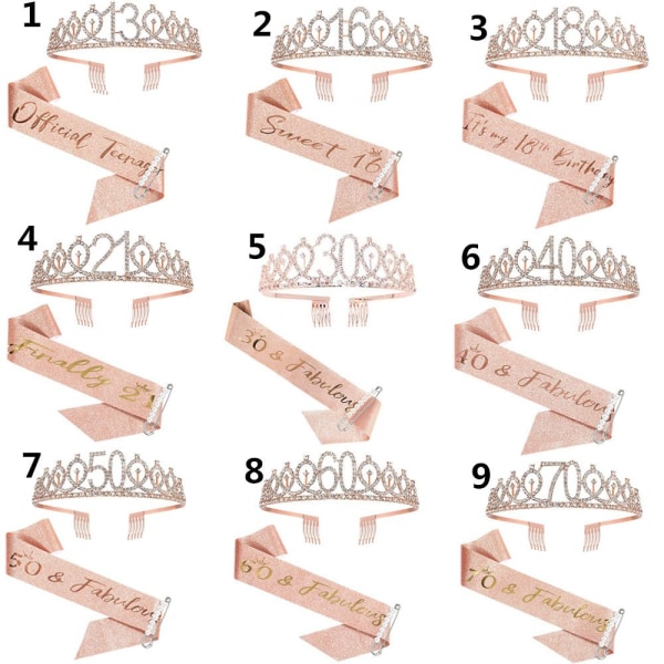 16/18/40 Fødselsdagskrone Sash Set 3 3