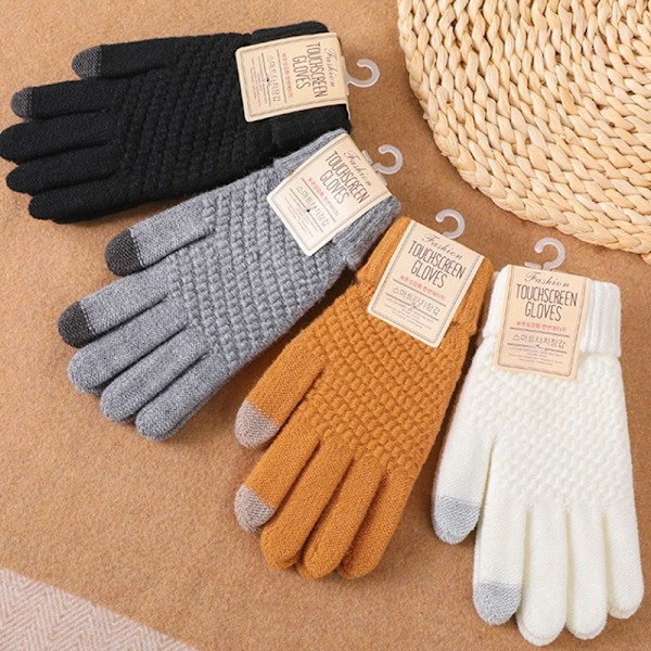 Vinter Touch Handsker Dame Herre Varme Stretch Strikket Vanter Imiteret Black
