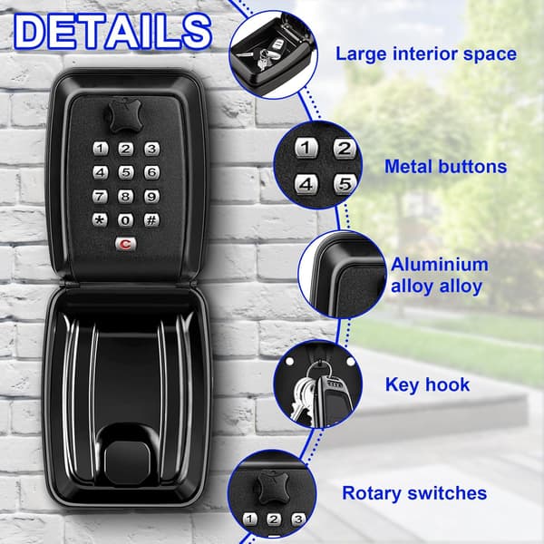Key Cabinet Wall Mounted Police Approved, Large Key Box with Resettable 12-Digit Code, Weatherproof Key Box-FA-