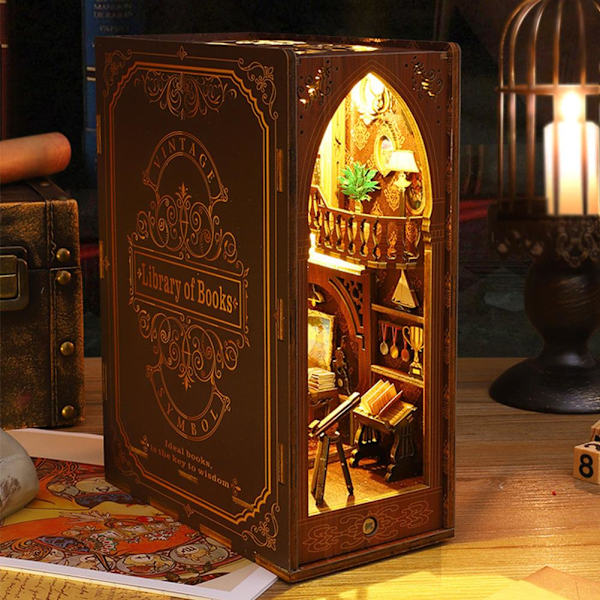 1 st 3D DIY Miniatyr Dockhus Kit Monterad DIY Bok Nook Craft Dekor Present