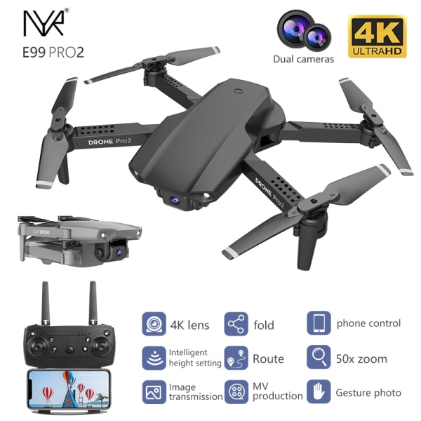 NYR Pro2 RC Mini Drone 4K Dualkamera musta musta black