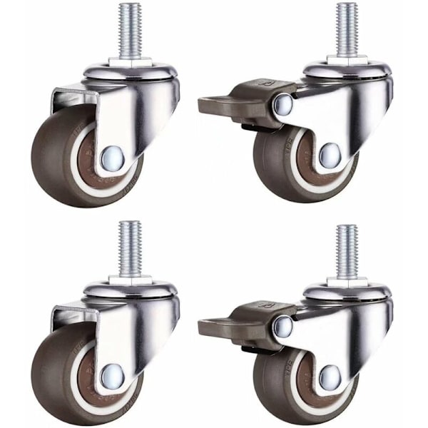 4 pienen huonekalupyörän sarja, 50 mm, pehmeä TPE-kumi (2 kpl jarruilla)