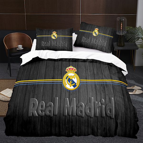 Real Madrid Klub Emblem enkelt bomuldsdynebetræk og pudebetrækssæt B B 140*210