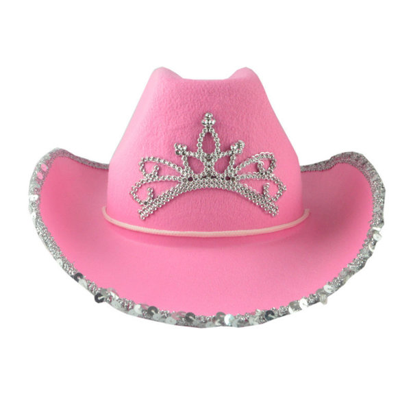 Rosa Cowboyhatt i Western Stil, Tiara Cowgirl Cap, Cowboy Partyhatt pink silver edge