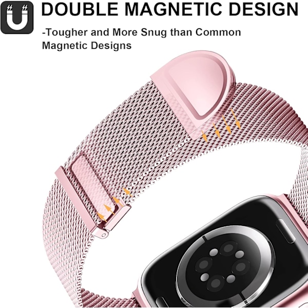 Rem for Apple Watch-reimer 41mm 40mm 38mm, Dobbel magnetisk justerbart erstatningsbånd for iWatch Series 9 8 SE 7 6 5 4 3 2 1, Rosrosa Rose gold